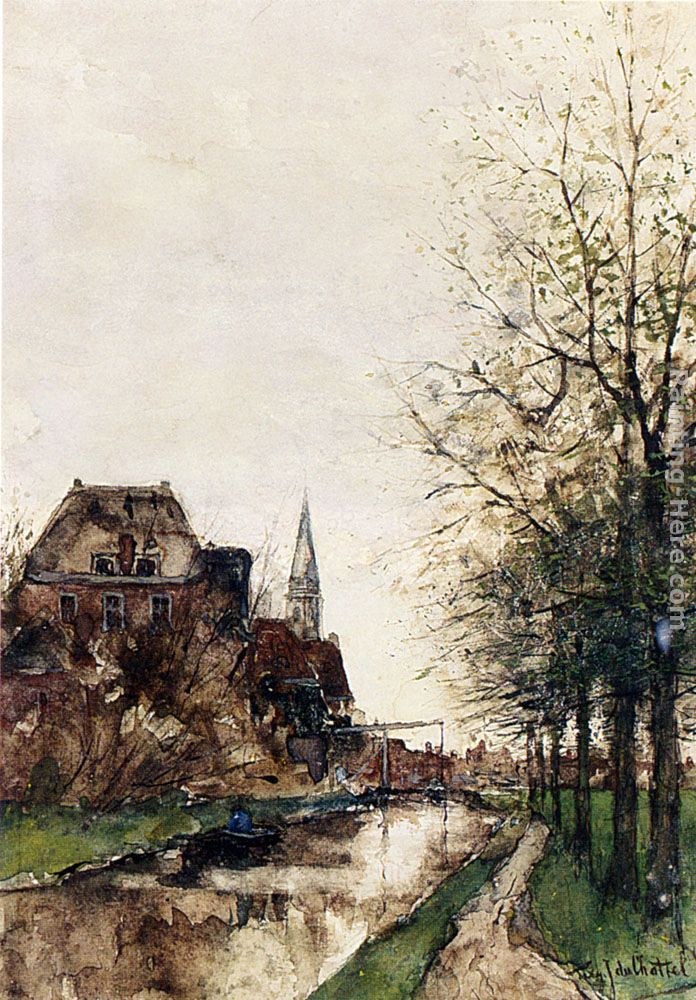 Fredericus Jacobus Van Rossum Chattel A Fisherman In His Boat On A Canal